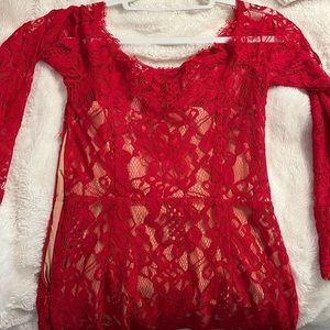 windsor red lace off the shoulder mini dress size small